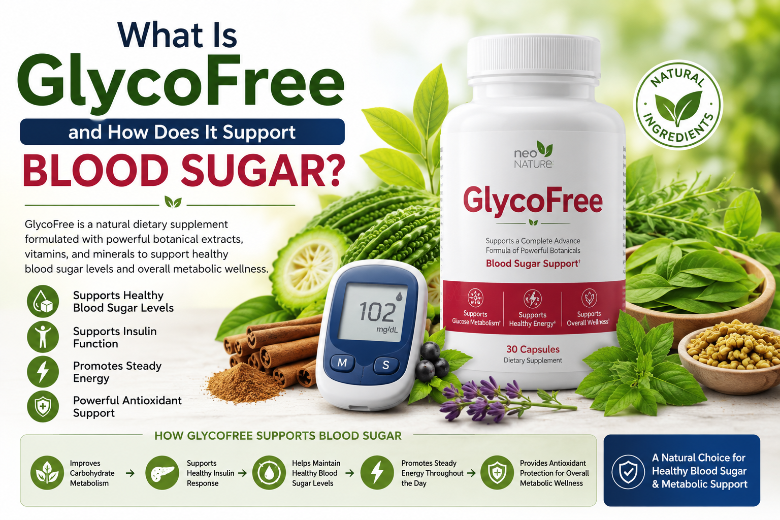Infographic explaining what GlycoFree is and how it supports healthy blood sugar and metabolic wellness
